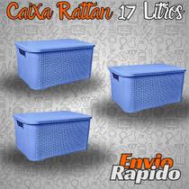 Conjunto 3X Caixa Organizadora Rattan 17 Litros Grande Com Tampa Kit 3X Organizador Cozinha Sala Quarto Banheiro Jardim Limpeza Decoração - Plasnew