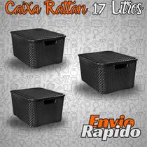 Conjunto 3X Caixa Organizadora Rattan 17 Litros Grande Com Tampa Kit 3X Organizador Cozinha Sala Quarto Banheiro Jardim Limpeza Decoração