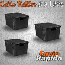 Conjunto 3X Caixa Organizadora Rattan 5,8 Litros Grande Com Tampa Kit 3X Organizador Cozinha Sala Quarto Banheiro Jardim Limpeza Decoração