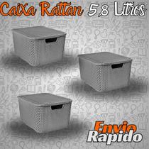 Conjunto 3X Caixa Organizadora Rattan 5,8 Litros Grande Com Tampa Kit 3X Organizador Cozinha Sala Quarto Banheiro Jardim Limpeza Decoração