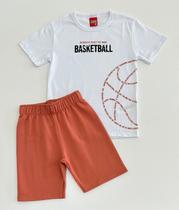 Conjunto 4/16 Kyly Camiseta Branca Estampa Basquete e Bermuda Laranja Moletom