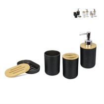 Conjunto 4 acessórios de banheiro de bambu kit completo porta escova de dente sabonete saboneteira - LUMAI