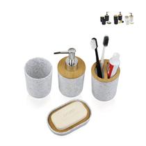 Conjunto 4 acessórios de banheiro de bambu kit completo porta escova sabonete