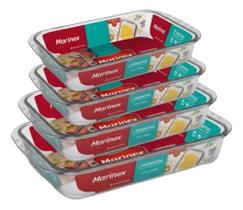 Conjunto 4 Assadeira Variadas Retangular Vidro Marinex Tempe