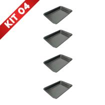Conjunto 4 Assadeiras Forma Teflon Retangular Antiaderente Bolo Pão Tortas Lasanhas