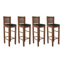 Conjunto 4 Banquetas Alta Laguna Imbuia Base em Madeira Maciça Assento Estofado Preto - WOOD MOBILIA