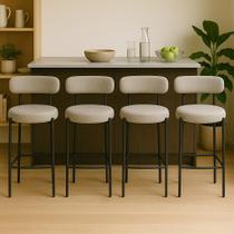 Conjunto 4 Banquetas Altas Camelia Estofada Linho Cinza com Encosto para Cozinha Sala Balcão e Área Gourmet