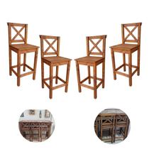 Conjunto 4 Banquetas Altas Madeira com Encosto Estilo Rústico Resistente Conforto para Cozinha Bar Ilha