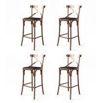 Conjunto 4 Banquetas Cross em Aço Cobre com Assento em Corano e Encosto X para Bancada - Preto