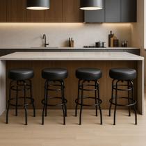 Conjunto 4 Banquetas Giratória Bar para Bancada Média Altura 65cm cor Preto Assento Preto