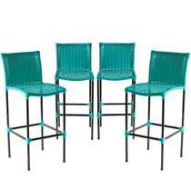 Conjunto 4 Banquetas Havaí em Fibra Sintética Artesanal para Bar, Balcão, Restaurante - Azul Turquesa