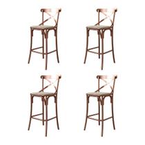 Conjunto 4 Banquetas Katrina com Encosto em Aço Cobre Assento Corano para Bancada de Cozinha - Bege Conjunto 4 Banquetas Katrina com Encosto em Aço Cobre Assento Corano para Bancada de Cozinha - Bege