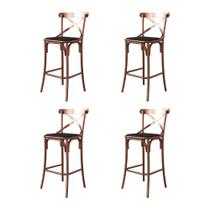 Conjunto 4 Banquetas Katrina com Encosto em Aço Cobre Assento Corano para Bancada de Cozinha - Preto Conjunto 4 Banquetas Katrina com Encosto em Aço Cobre Assento Corano para Bancada de Cozinha - Preto
