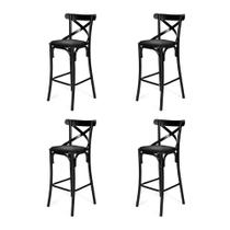Conjunto 4 Banquetas Katrina com Encosto em Aço Preto Assento Corano para Bancada de Cozinha - Preto Conjunto 4 Banquetas Katrina com Encosto em Aço Preto Assento Corano para Bancada de Cozinha - Preto