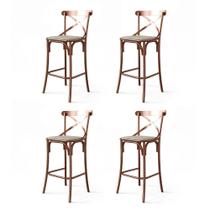 Conjunto 4 Banquetas Katrina em Aço Cobre com Encosto e Corano para Bancada Gourmet Home - Bege