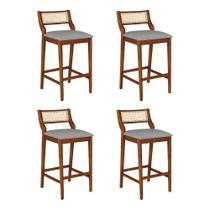 Conjunto 4 Banquetas Lagum Jequitibá Natural Assento Linho Cinza Premium Palha Sextavada Conjunto 4 Banquetas Lagum Jequitibá Natural Assento Linho Cinza Premium Palha Sextavada