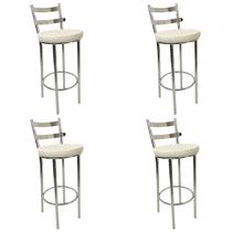 Conjunto 4 Banquetas Rafaela - Redonda Alta para Bar e Cozinha Cromada com Assento Confortável cor Branco