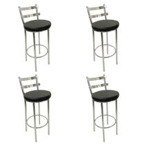 Conjunto 4 Banquetas Rafaela - Redonda Altura 65cm para Bar e Cozinha Cromada com Assento Confortável cor Preto