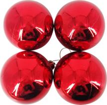 Conjunto 4 Bolas de Natal Brilhantes 9cm Vermelho Dear Santa