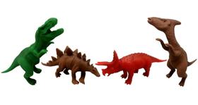 Conjunto 4 Bonecos Dinossauros World Super Toys: Tiranossauro + Triceratops + Stegosauro + Saurolofo