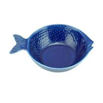 Conjunto 4 bowls cerâmica peixe ocean azul 20x14cm