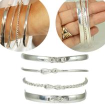 Conjunto 4 Bracelete Pulseira Largo Rigido Prata Legitima Conjunto 4 Bracelete Pulseira Largo Rigido Prata Legitima