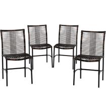 Conjunto 4 Cadeira de Jantar Havaí em Corda Sintética Artesanal para Varanda, Sacada, Edícula, Terraço