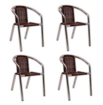 Conjunto 4 Cadeiras Alumínio/Marrom Leve Resistente Varanda Externa Jardim Top Luxo - RELEVANCE