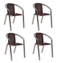 Conjunto 4 Cadeiras Alumínio/Marrom Leve Resistente Varanda Externa Jardim Top Luxo - RELEVANCE