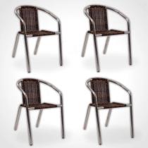 Conjunto 4 Cadeiras Alumínio/Marrom Leve Resistente Varanda Externa Jardim Top Luxo