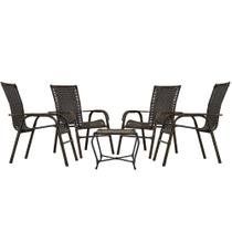 Conjunto 4 Cadeiras Bela com Mesa Baixa Centro Fibra Sintética com Proteção Raio UV p/ Jardim, Varanda - Pedra Ferro