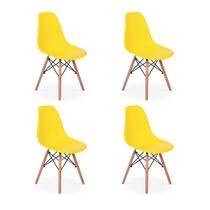 Conjunto 4 Cadeiras Charles Eames Eiffel Wood Base Madeira - Amarela