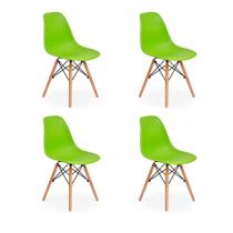 Conjunto 4 Cadeiras Charles Eames Eiffel Wood Base Madeira - Verde