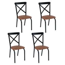 Conjunto 4 cadeiras cozinha jantar ciplafe karina tubo preto fosco assento estofado