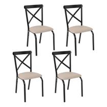 Conjunto 4 cadeiras cozinha jantar ciplafe karina tubo preto fosco assento estofado