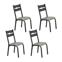 Conjunto 4 cadeiras cozinha jantar ciplafe luna tubo craqueado preto assento estofado junco manteiga