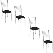 Conjunto 4 Cadeiras Cromadas Para Cozinha Kiara-material sintético Preto