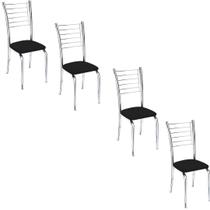 Conjunto 4 Cadeiras cromadas para cozinha Kiara-Super Resistente-Assento Preto