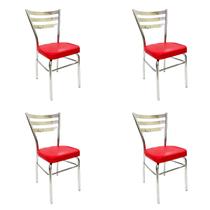 Conjunto 4 Cadeiras de COZINHA com reforço cromada assento grosso cor vermelho