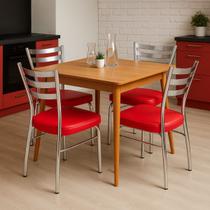 Conjunto 4 Cadeiras de COZINHA com reforço cromada assento grosso cor vermelho Conjunto 4 Cadeiras de COZINHA com reforço cromada assento grosso cor vermelho