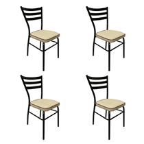 Conjunto 4 Cadeiras de Cozinha com reforço preta assento grosso linho bege