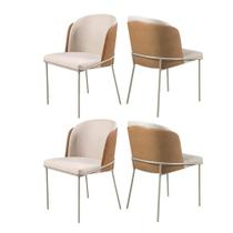 Conjunto 4 Cadeiras de Jantar Aurora no Linho Bege e Metal Champanhe - C&M Decor Conjunto 4 Cadeiras de Jantar Aurora no Linho Bege e Metal Champanhe - C&M Decor