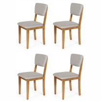 Conjunto 4 Cadeiras de Jantar Estofada em Madeira Maciça Ella Cinza Claro - Straub Web