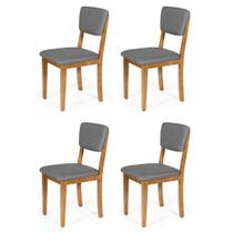 Conjunto 4 Cadeiras de Jantar Estofada em Madeira Maciça Ella Cinza Escuro