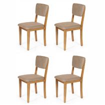 Conjunto 4 Cadeiras de Jantar Estofada em Madeira Maciça Ella Marrom Claro