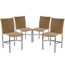 Conjunto 4 Cadeiras de Jantar Havaí em Fibra Sintética Trama Dupla Artesanal para Varanda, Edícula, Área Gourmet