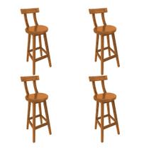 Conjunto 4 Cadeiras de Madeira Girafa Alta com Encosto para Bancada Gourmet e Mesa Bistrô - Natural