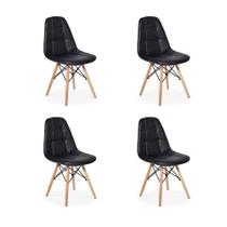 Conjunto 4 Cadeiras Dkr Charles Eames Wood Estofada Botonê - Preta