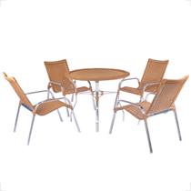 Conjunto 4 Cadeiras e Mesa Alta Alumínio Para Área Externa Fortaleza Fibra Sintética Artesanal