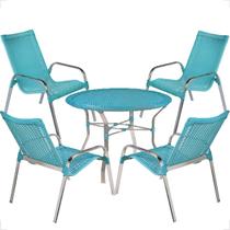 Conjunto 4 Cadeiras e Mesa Alta Alumínio Para Área Externa Fortaleza Fibra Sintética Artesanal